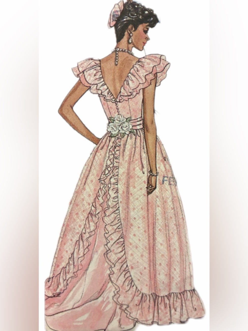 Vintage Butterick Sewing Pattern Ruffled Wedding or Ball Gown